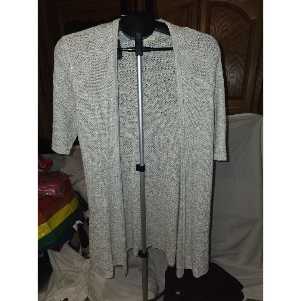 Eileen Fisher‎ Petites PL Open Front Sweater Linen Blend 35" Long 22" PTP...